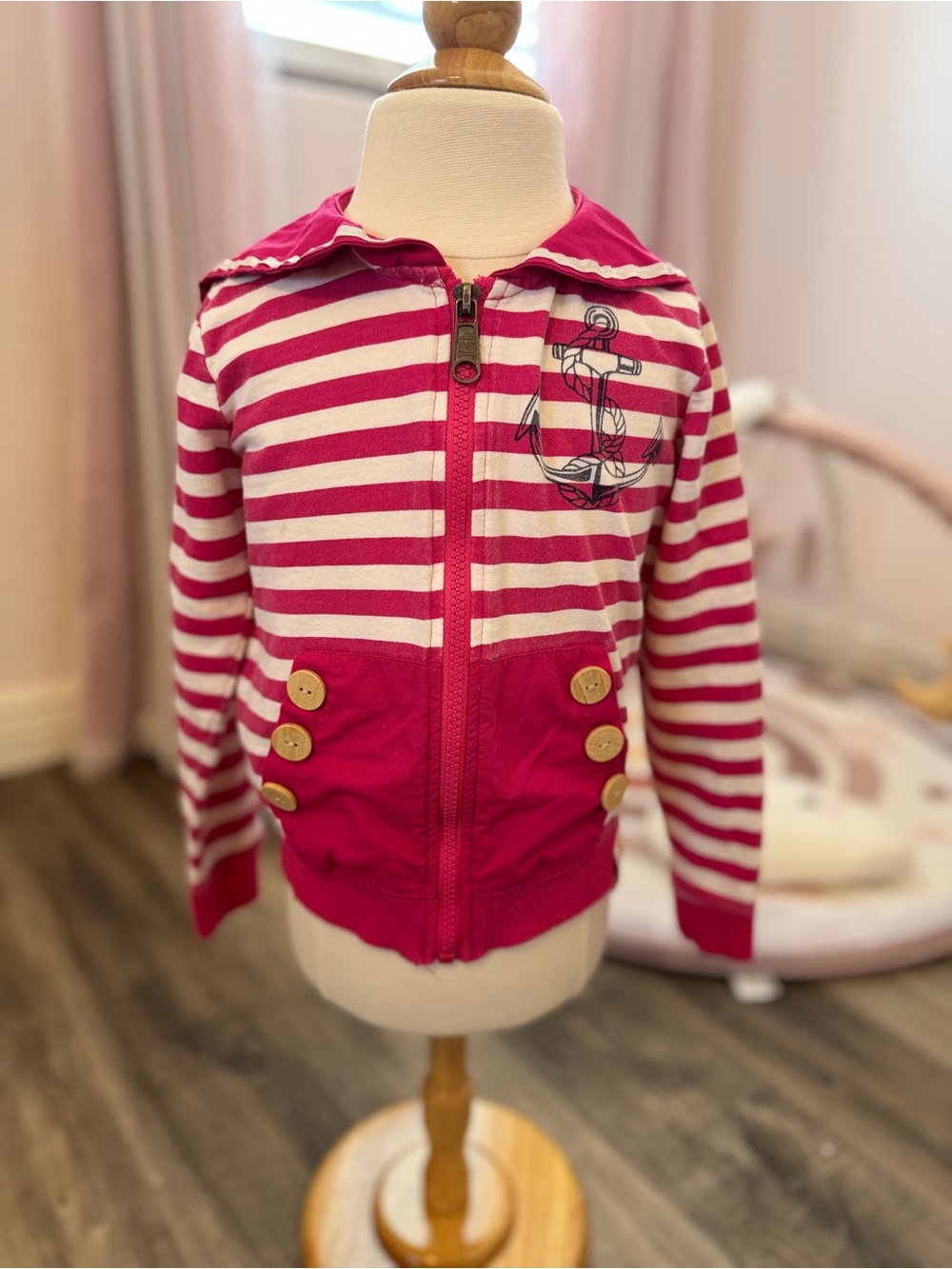 Y2K Harajuku Mini for Target pink & white striped zip-up jacket (size 5T)